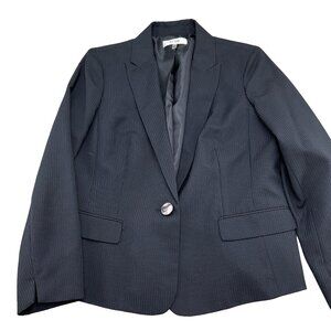 Le Suit Blazer Women 16 Black‎ Blue Pinstripe Peak Classic Career Jacket VTG NWT
